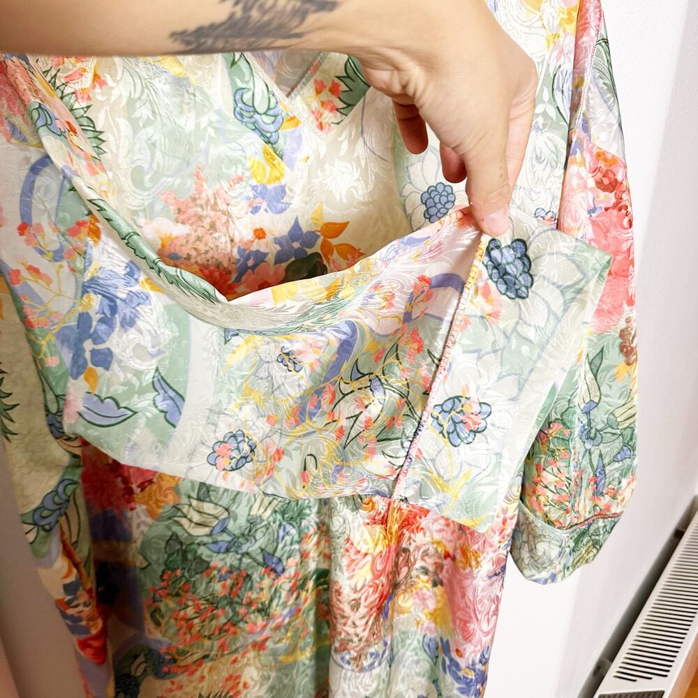 VTG Mary McFadden Long Caftan Mumu House Dress Abstract Floral Pattern One Size - Picture 5 of 12